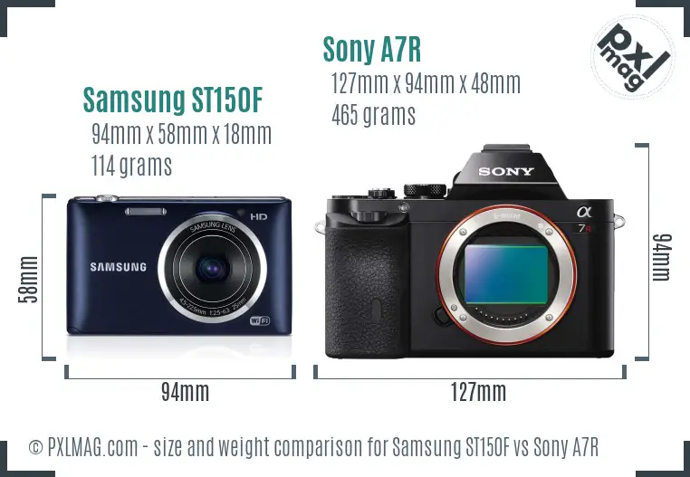 Samsung ST150F vs Sony A7R size comparison