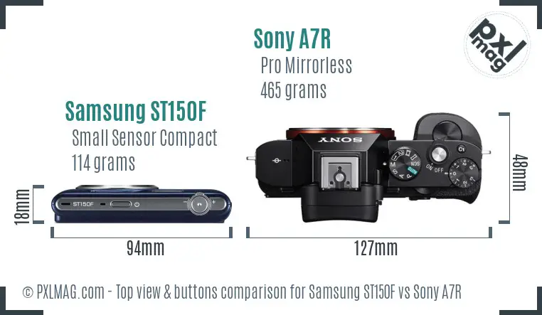 Samsung ST150F vs Sony A7R top view buttons comparison