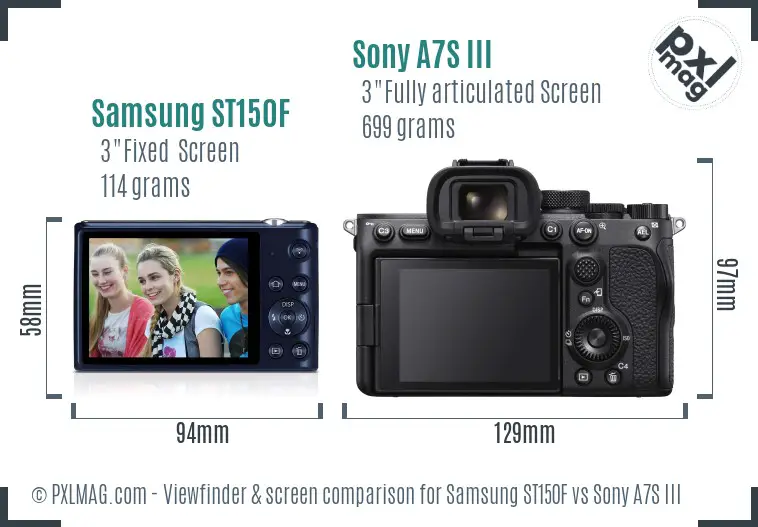 Samsung ST150F vs Sony A7S III Screen and Viewfinder comparison