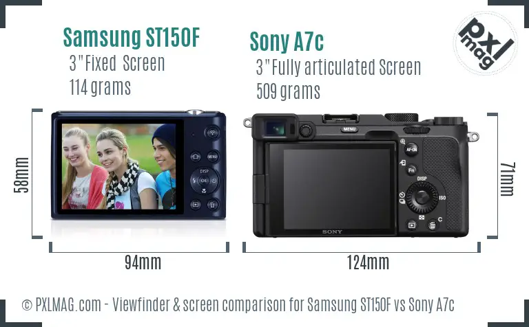 Samsung ST150F vs Sony A7c Screen and Viewfinder comparison