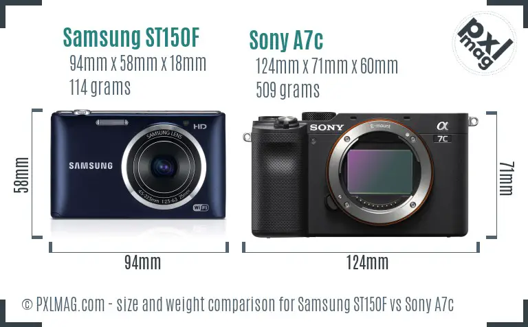 Samsung ST150F vs Sony A7c size comparison