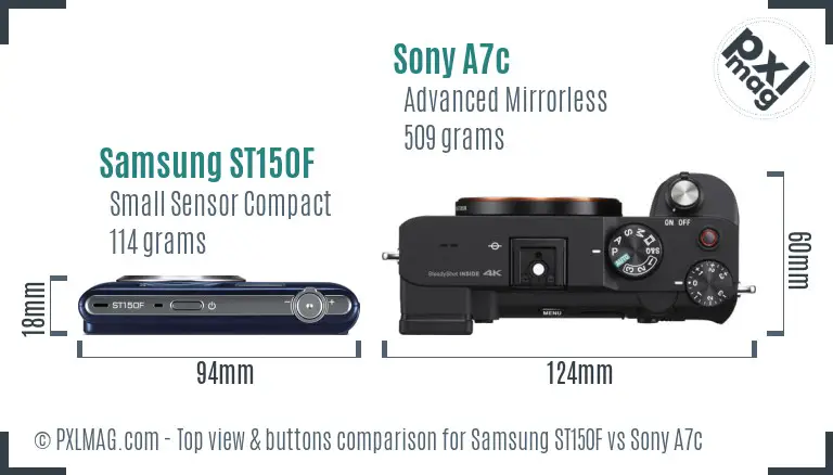 Samsung ST150F vs Sony A7c top view buttons comparison