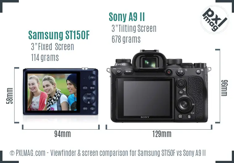 Samsung ST150F vs Sony A9 II Screen and Viewfinder comparison
