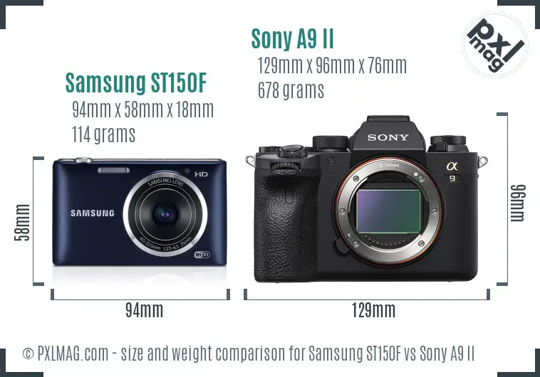 Samsung ST150F vs Sony A9 II size comparison
