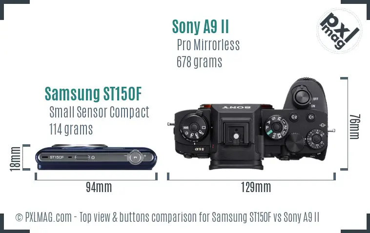 Samsung ST150F vs Sony A9 II top view buttons comparison