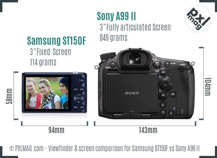 Samsung ST150F vs Sony A99 II Screen and Viewfinder comparison
