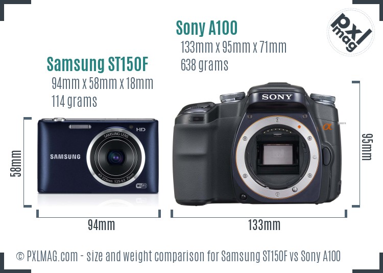 Samsung ST150F vs Sony A100 size comparison