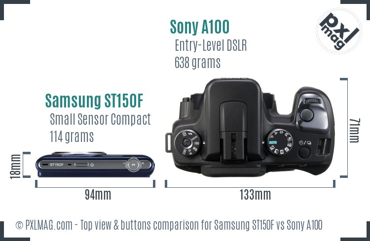 Samsung ST150F vs Sony A100 top view buttons comparison