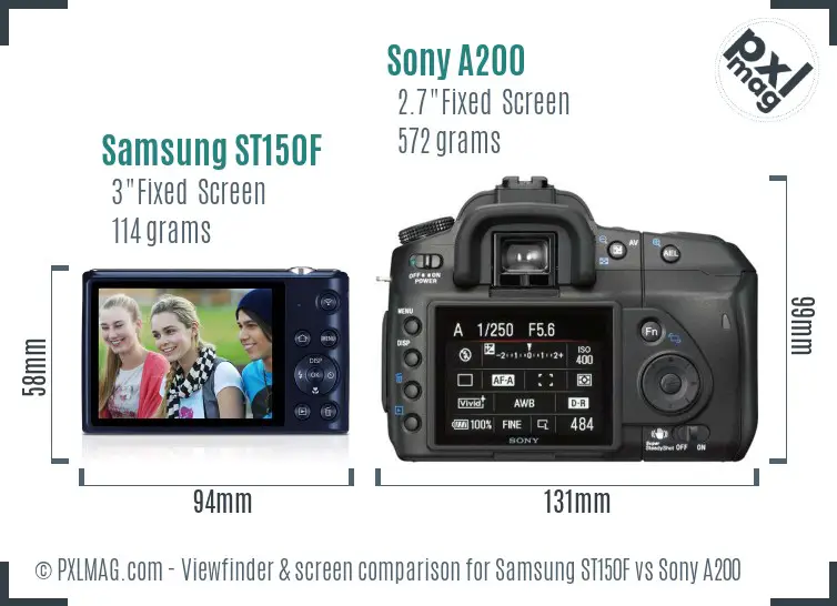 Samsung ST150F vs Sony A200 Screen and Viewfinder comparison
