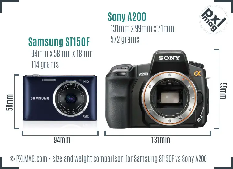 Samsung ST150F vs Sony A200 size comparison