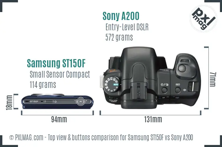 Samsung ST150F vs Sony A200 top view buttons comparison