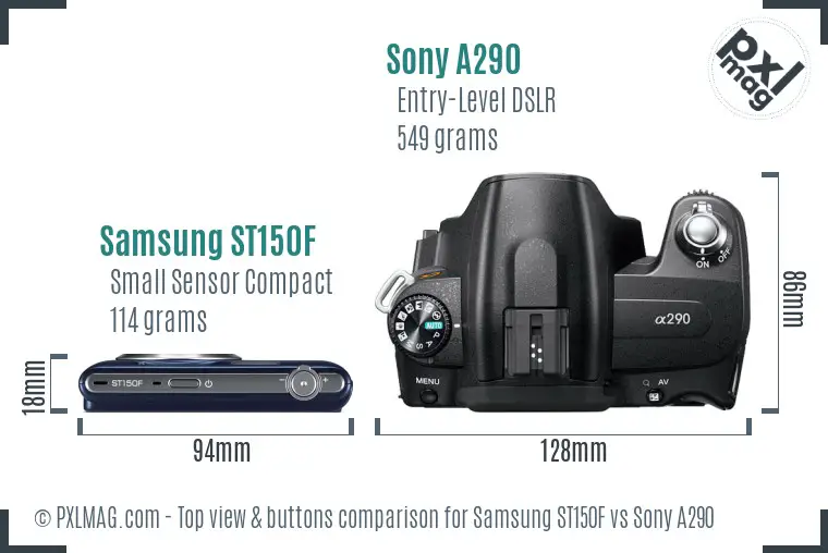 Samsung ST150F vs Sony A290 top view buttons comparison