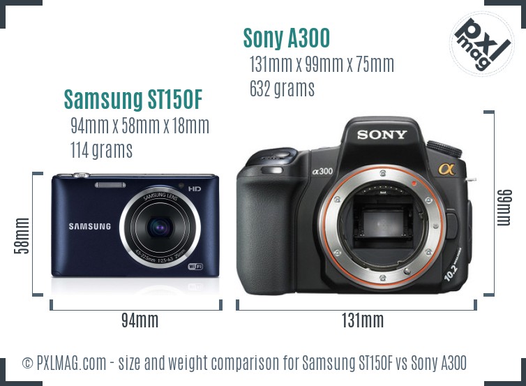 Samsung ST150F vs Sony A300 size comparison