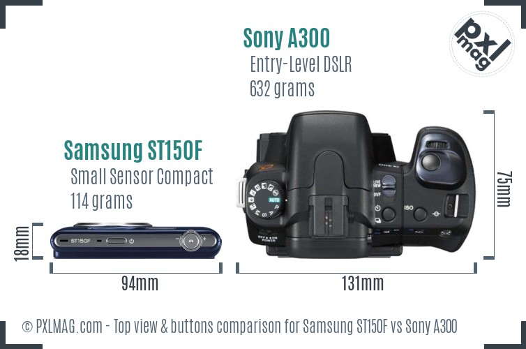 Samsung ST150F vs Sony A300 top view buttons comparison