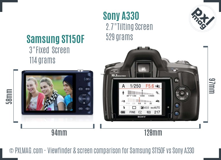 Samsung ST150F vs Sony A330 Screen and Viewfinder comparison