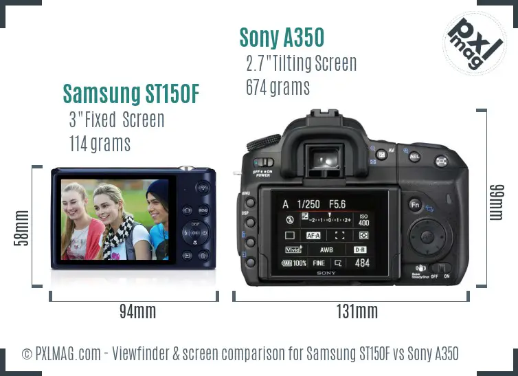 Samsung ST150F vs Sony A350 Screen and Viewfinder comparison