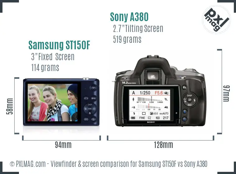 Samsung ST150F vs Sony A380 Screen and Viewfinder comparison