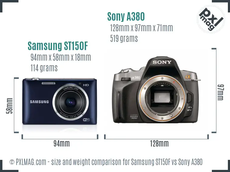 Samsung ST150F vs Sony A380 size comparison