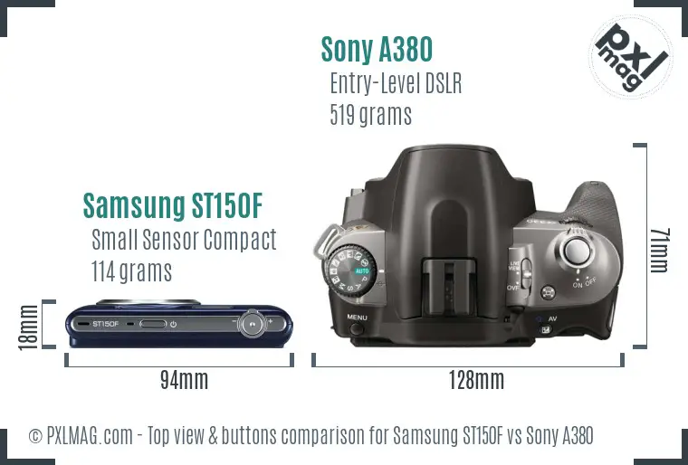 Samsung ST150F vs Sony A380 top view buttons comparison