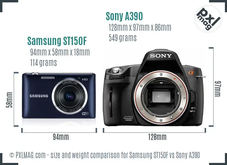 Samsung ST150F vs Sony A390 size comparison