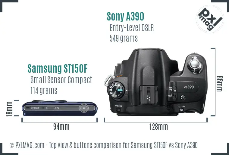 Samsung ST150F vs Sony A390 top view buttons comparison