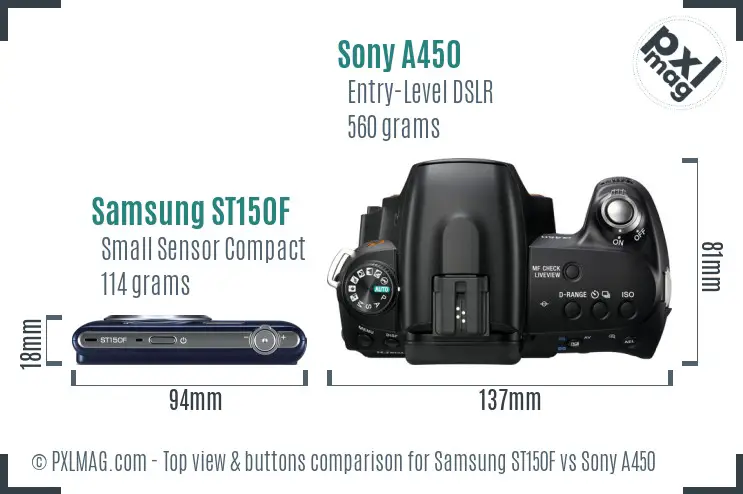 Samsung ST150F vs Sony A450 top view buttons comparison Samsung ST150F vs Sony A450 top view buttons comparison