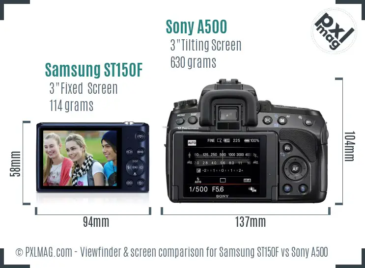 Samsung ST150F vs Sony A500 Screen and Viewfinder comparison