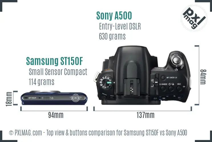 Samsung ST150F vs Sony A500 top view buttons comparison