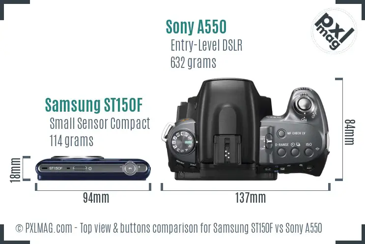 Samsung ST150F vs Sony A550 top view buttons comparison Samsung ST150F vs Sony A550 top view buttons comparison