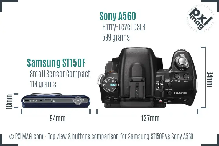 Samsung ST150F vs Sony A560 top view buttons comparison