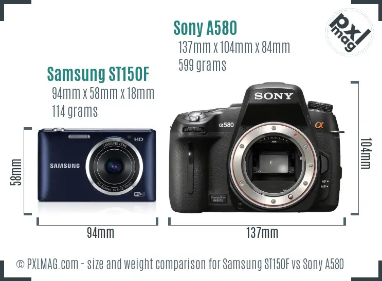 Samsung ST150F vs Sony A580 size comparison