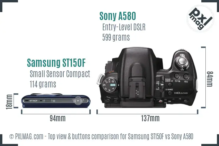 Samsung ST150F vs Sony A580 top view buttons comparison