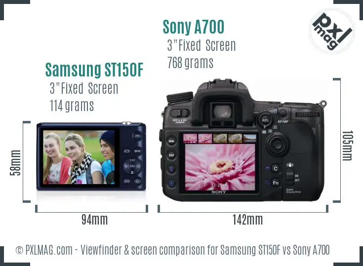Samsung ST150F vs Sony A700 Screen and Viewfinder comparison