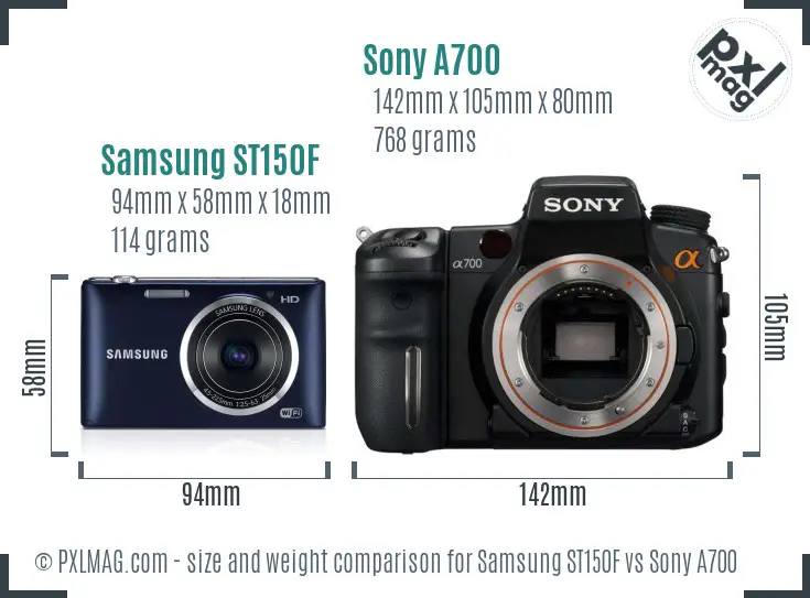 Samsung ST150F vs Sony A700 size comparison