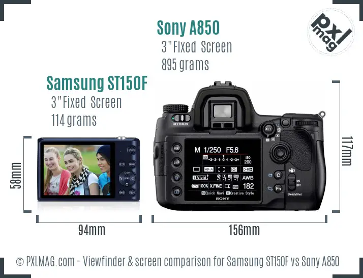 Samsung ST150F vs Sony A850 Screen and Viewfinder comparison