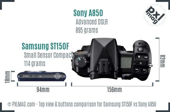 Samsung ST150F vs Sony A850 top view buttons comparison