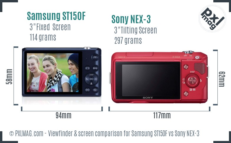 Samsung ST150F vs Sony NEX-3 Screen and Viewfinder comparison