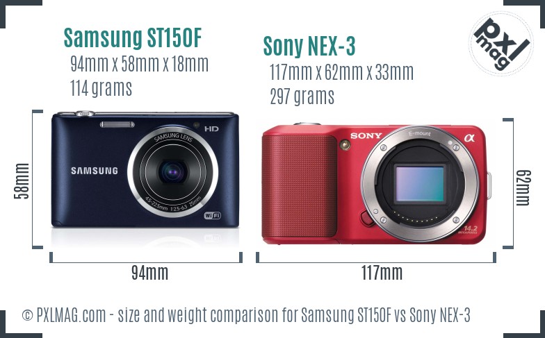 Samsung ST150F vs Sony NEX-3 size comparison