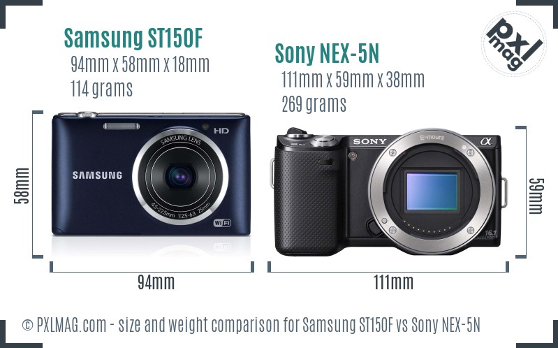 Samsung ST150F vs Sony NEX-5N size comparison