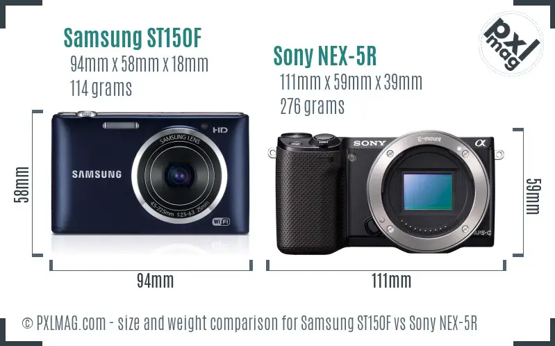 Samsung ST150F vs Sony NEX-5R size comparison