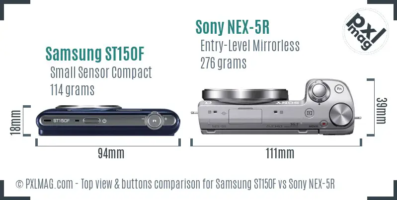 Samsung ST150F vs Sony NEX-5R top view buttons comparison