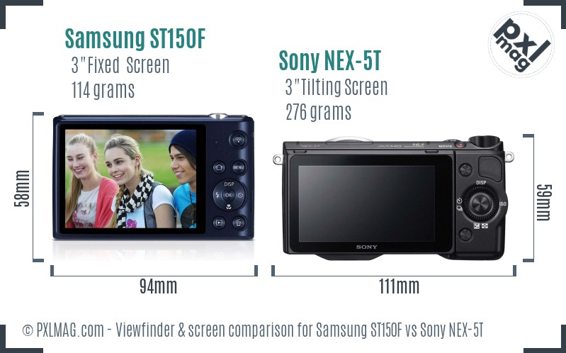 Samsung ST150F vs Sony NEX-5T Screen and Viewfinder comparison