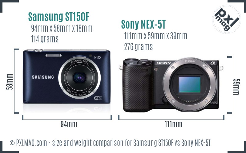 Samsung ST150F vs Sony NEX-5T size comparison