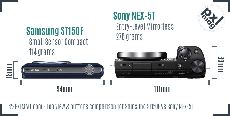 Samsung ST150F vs Sony NEX-5T top view buttons comparison