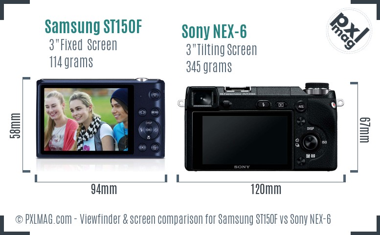 Samsung ST150F vs Sony NEX-6 Screen and Viewfinder comparison