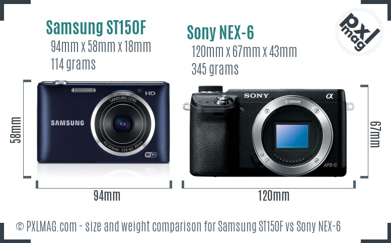 Samsung ST150F vs Sony NEX-6 size comparison