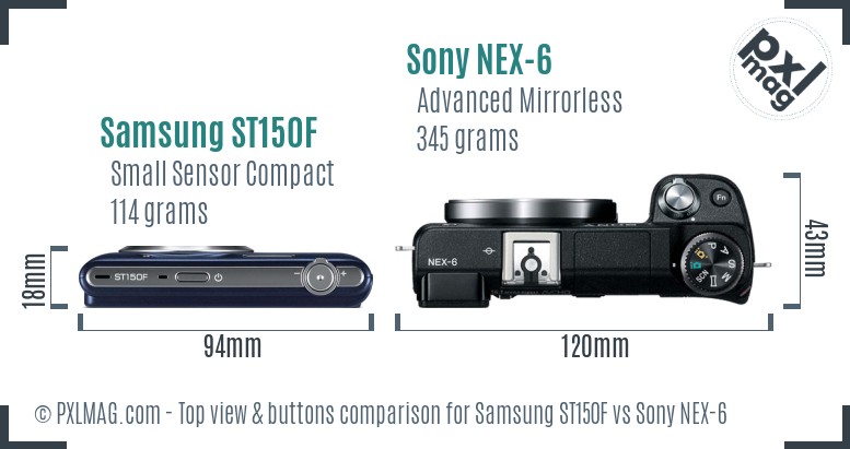 Samsung ST150F vs Sony NEX-6 top view buttons comparison