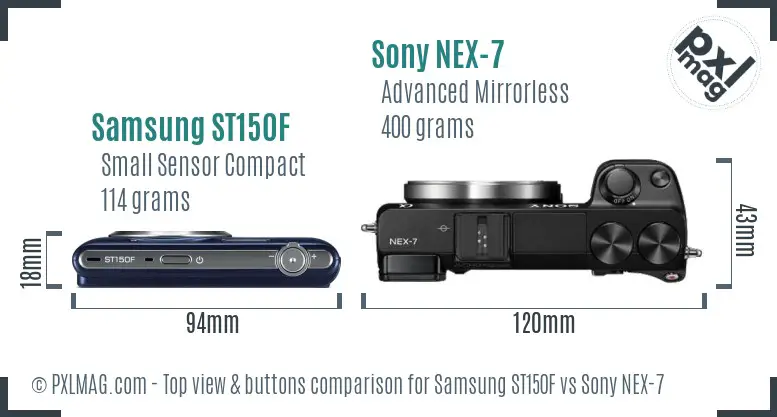 Samsung ST150F vs Sony NEX-7 top view buttons comparison Samsung ST150F vs Sony NEX-7 top view buttons comparison