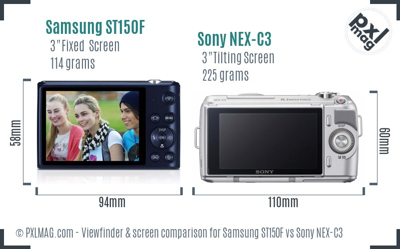 Samsung ST150F vs Sony NEX-C3 Screen and Viewfinder comparison