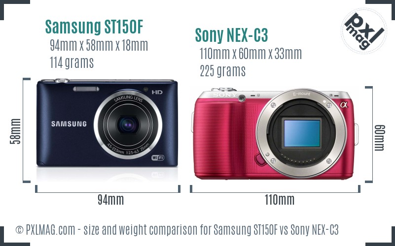 Samsung ST150F vs Sony NEX-C3 size comparison